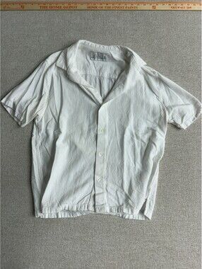 Abercrombie & Fitch Small White Linen Blend Short Sleeve Camp Collar Shirt